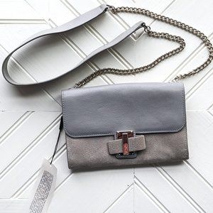 NWT HALSTON HERITAGE Gray Leather Suede Flap Crossbody
